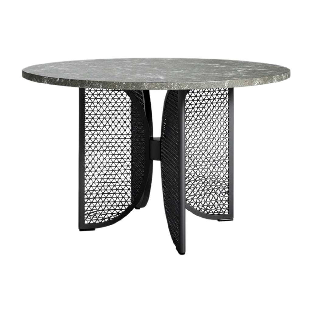 Ronde Salontafel met Een Stalen Gaasbasis en Marmeren Blad