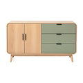 Moderne Eiken Houten Dressoir met Groene Lades en Deuren