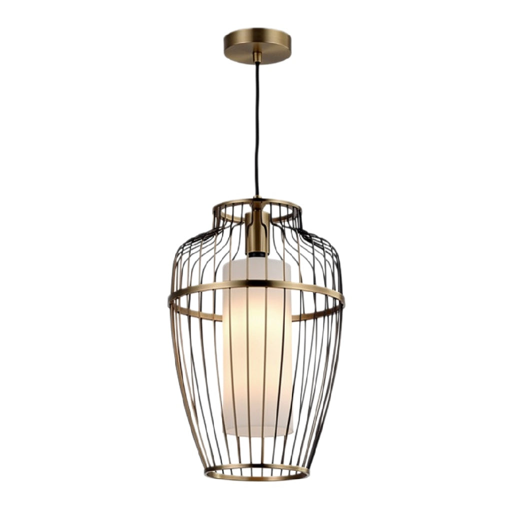 **Moderne Hanglamp met Goudkleurig Metaal en Glas**