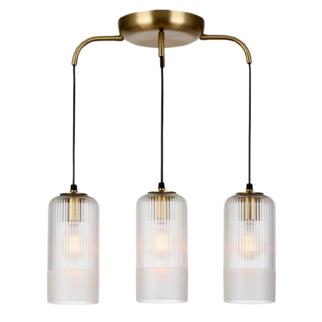 "Moderne Ferroplafondlamp met Drie Glaslampenkappen"