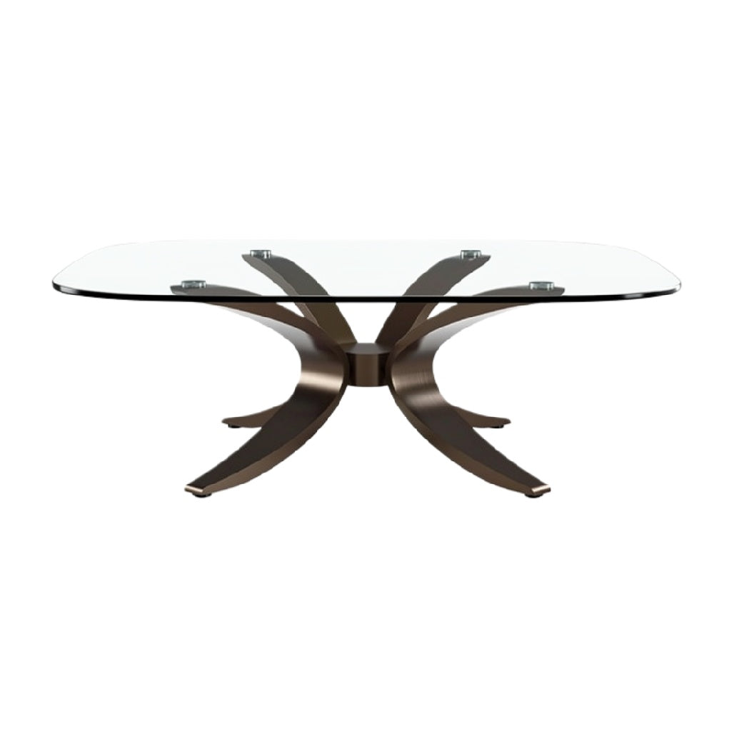"Moderne Glazen Eettafel met Design Metaalbasis"