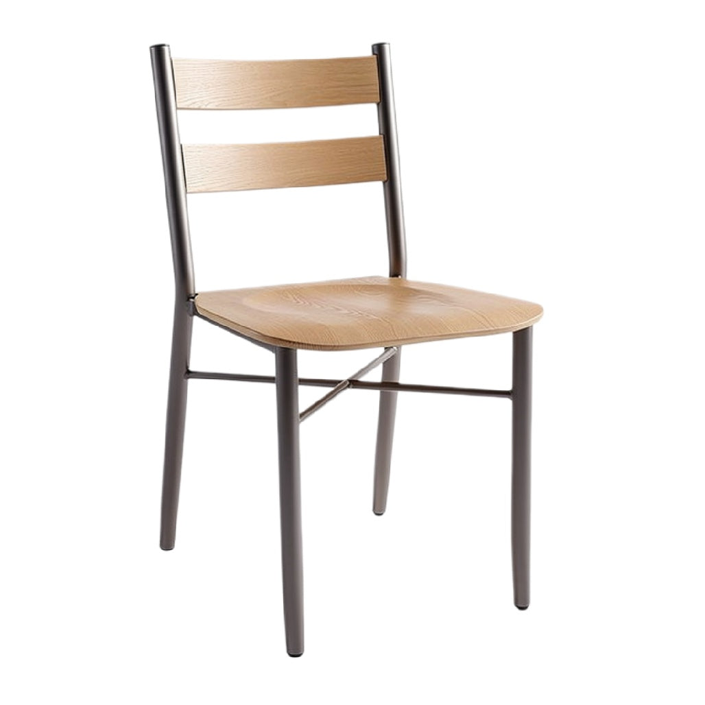 Moderne Stalen Stoel met Houten Zitting en Rugleuning