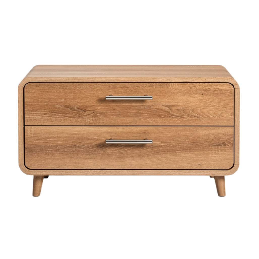 "Eiken Houten Ladeblok met Twee Lades en Moderne Handgrepen"
