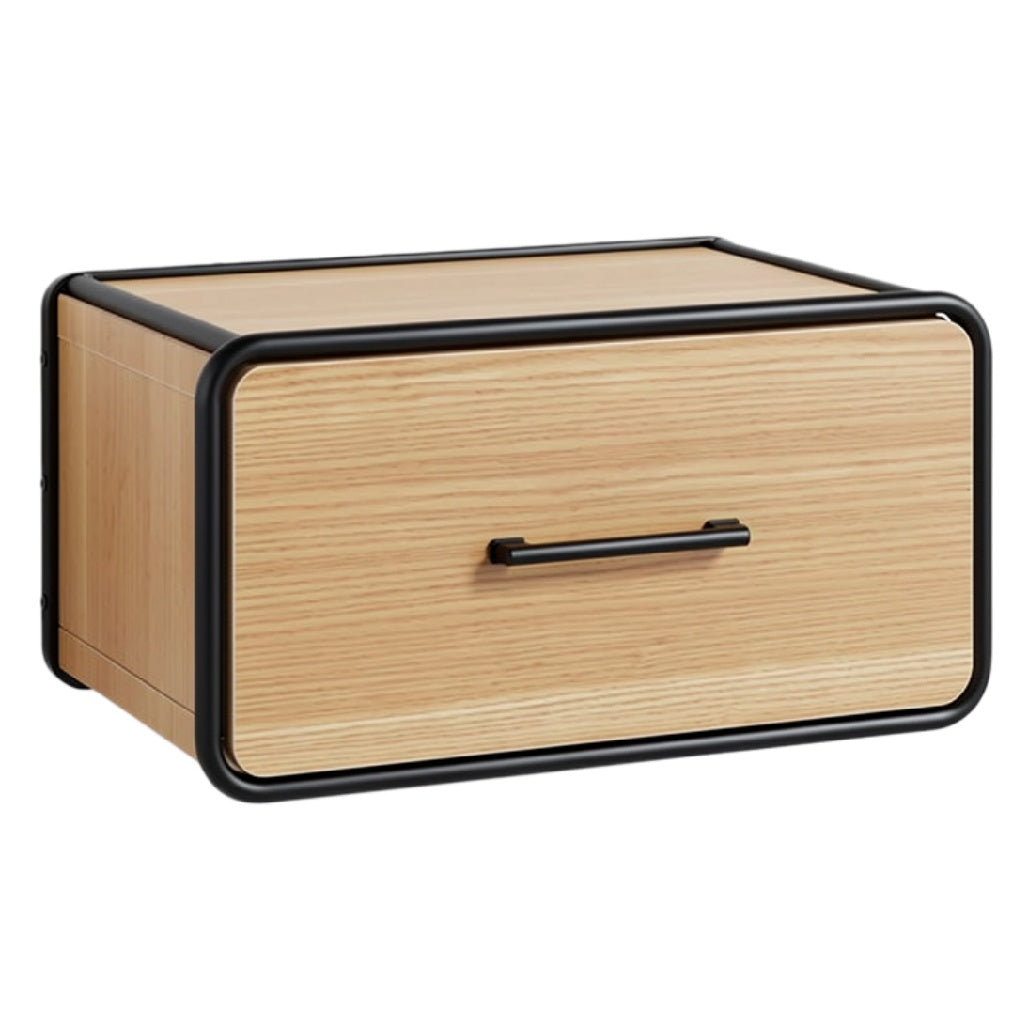 "Moderne Ladeschrank met Houten Afwerking en Stalen Handgreep"